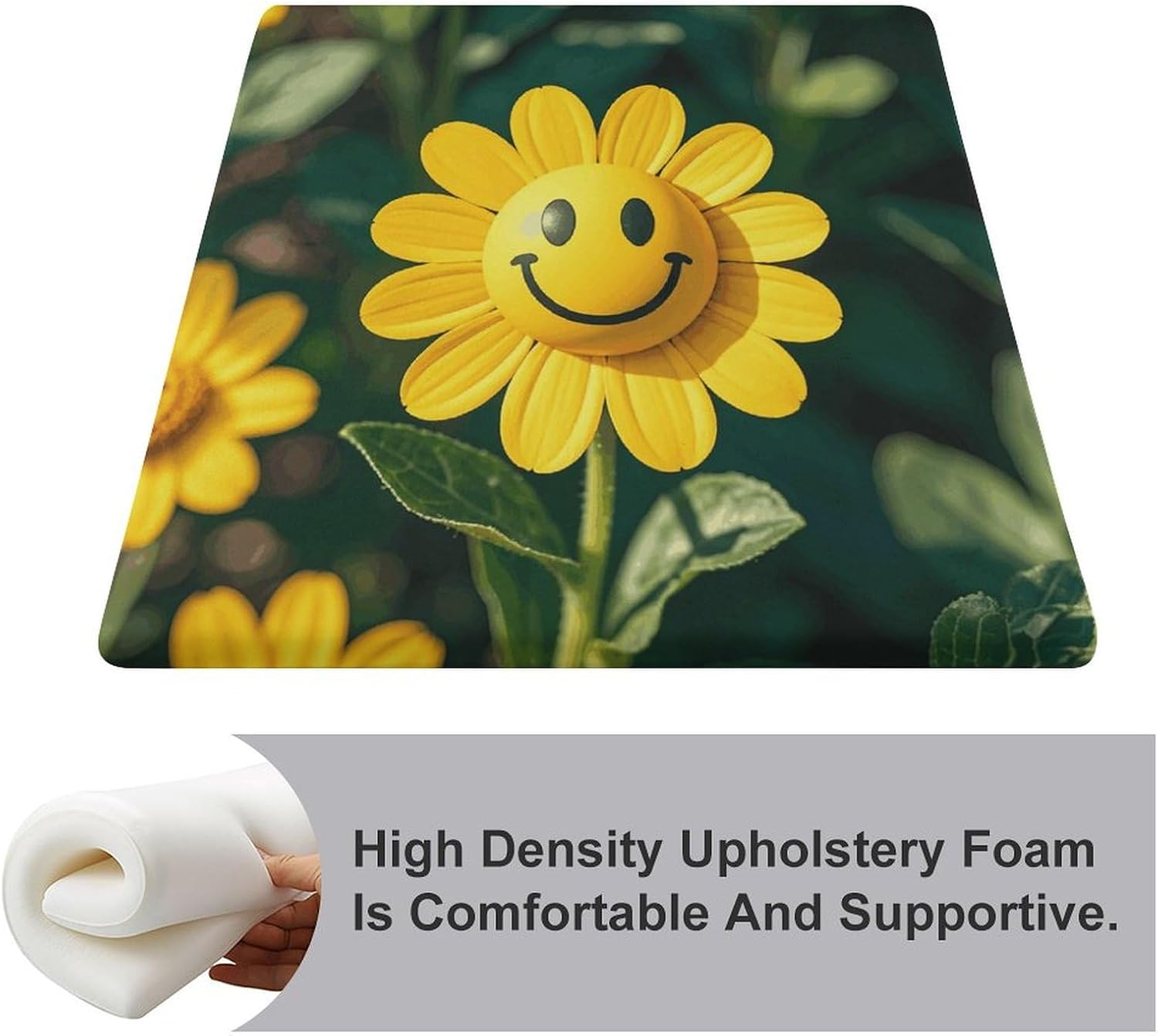 Yellow Smiley Flower Degrees of Comfort Meditation Floor Pillow, Square Large Pillows Seating for Adults, Tufted Corduroy Cushions for Outdoor Yoga Tatami Fireplace Living Room 15x15 Inch