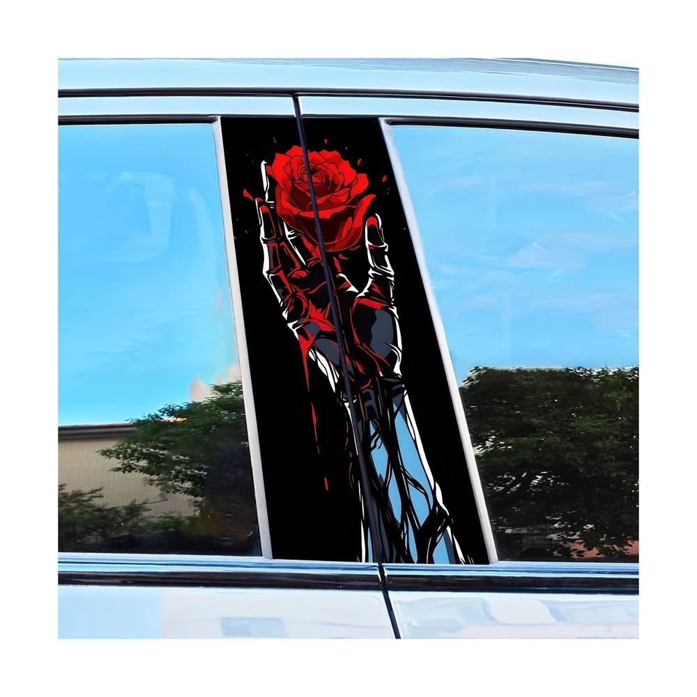 Bertdcx One Color Car B-Pillar Sticker Handheld Red Rose Car Door Post Auto Parts
