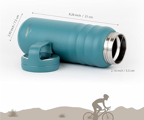 Miniatura 3 de GrandTies 2 Lids Sports Stainless Steel Water Bottles  Wide Mouth Vacuum Insulated Reusable Leak Proof BPA-Free Travel Metal Canteen, Thermos