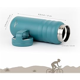 GrandTies 2 Lids Sports Stainless Steel Water Bottles - Wide Mouth Vacuum Insulated Reusable Leak Proof BPA-Free Travel Metal Canteen, Thermal Bottles for Men Women Gym (Atlantis Blue, 24 oz)