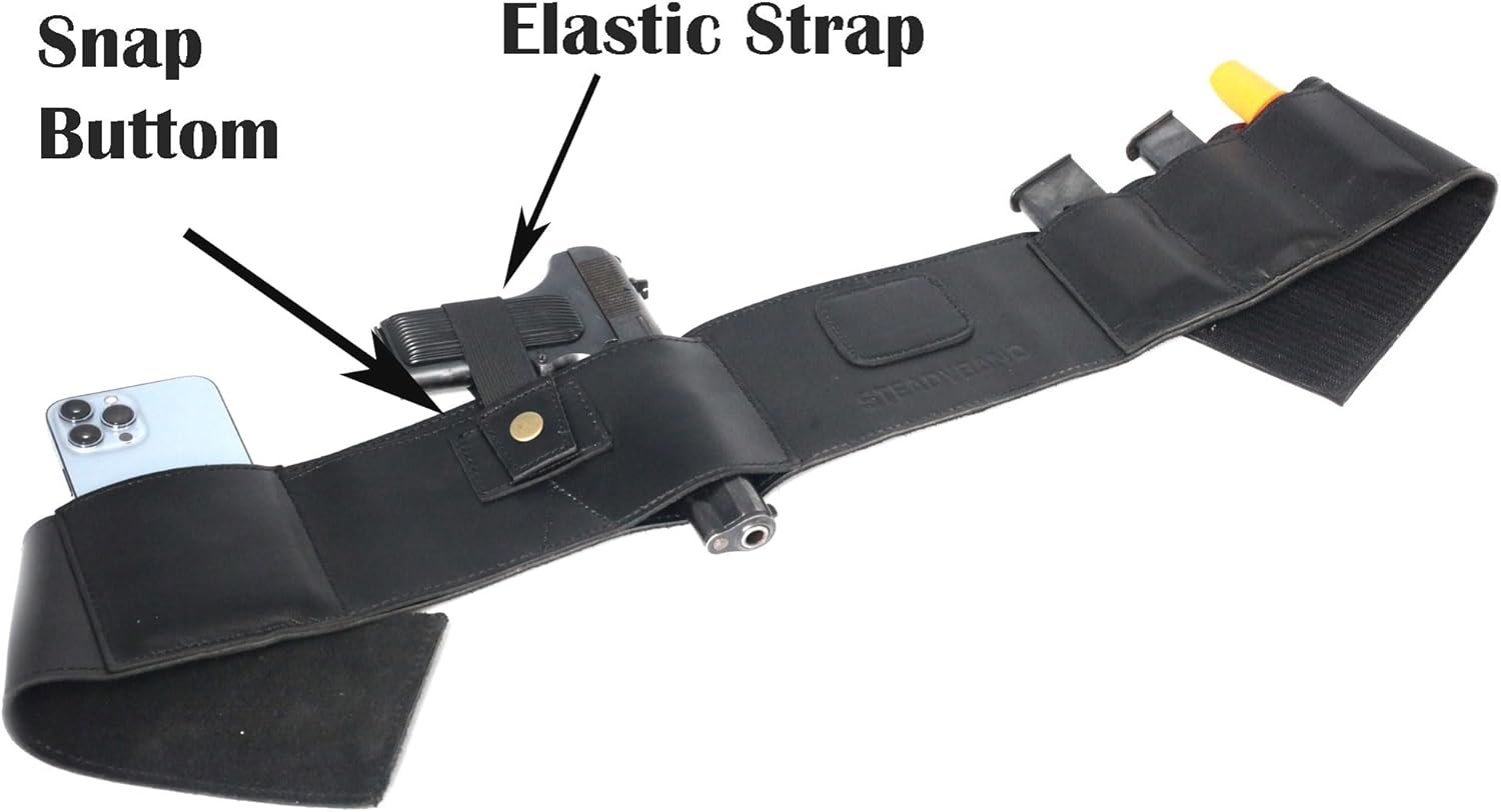 Steady Band Gut Guardian Holster - Cowhide Leather Comfortable Carry, Athletic Design, Ambidextrous, Water-Resistant, Compatible with Small to Large – Unisex