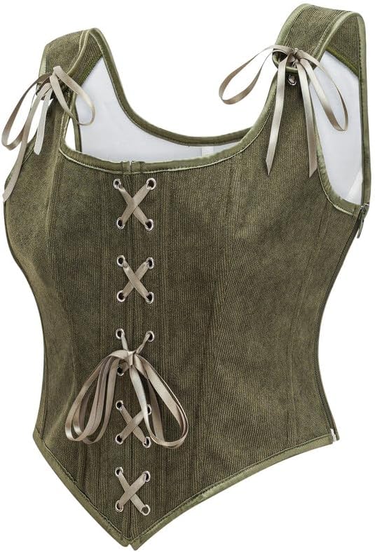 Dreay Womens Vintage Grommet Lace Up Tie Front Corset Bustier Shapewear Top Renaissance Corset Tops for Women - Image 3