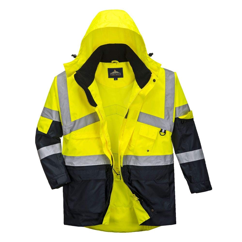 Portwest Parka Bicolor Transpirable De Alta Visibilidad, Tamaño: XL, Color: Amarillo/Marino, S760YNRXL