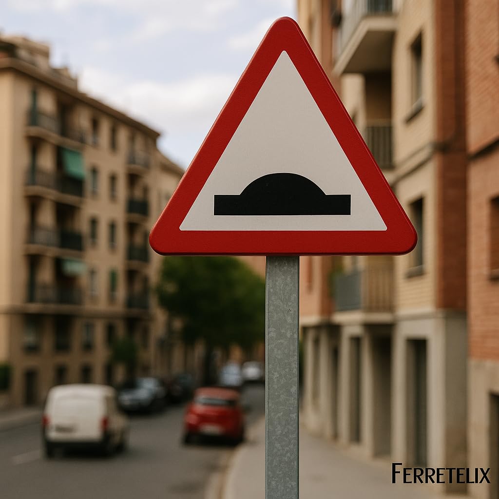 Ferretelix Señal Metálica Homologada Tipo MOPU 70 cm Reflectante Nivel 1 Resalto P-15a