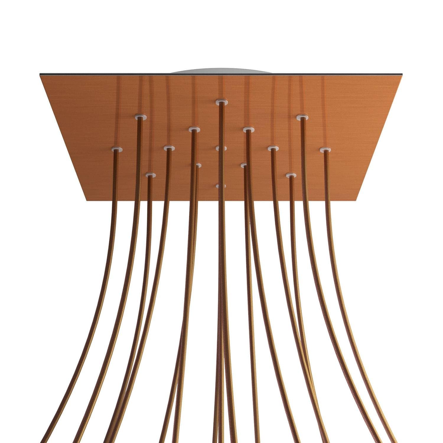 creative cables Rosone XXL quadrato bianco linea Rose-One (serracavo conico, dibond rame satinato, 15 fori e 4 fori laterali) – Per lampadari e sospensioni multiple
