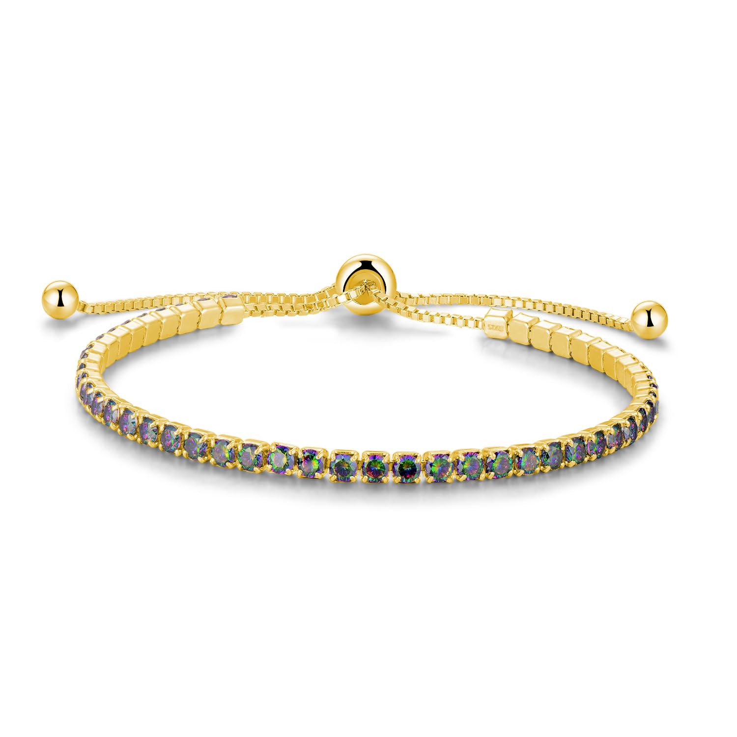 Cranmadia Sterling Silver Birthstone Tennis Bracelets for Women 2.5mm Tennis Bolo Bracelet Fashion Jewelry Birthday Gifts for Women Mom Wife | Adjustable Size 9"