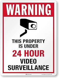 SmartSign 24 x 18 inch â€œWarning - Property Under 24 Hour Video Surveillanceâ€ Metal Sign, 80 mil Aluminum, 3M Laminated Engineer Grade Reflective Material, Red, Black and White