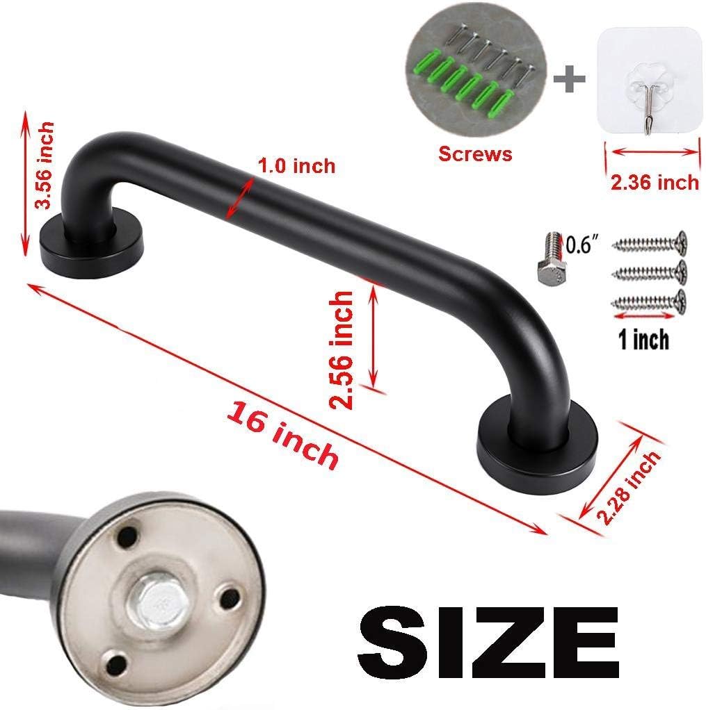 12 Inch & 16 Inch Stainless Steel Shower Grab Bar,ZUEXT Black Shower Handle,Bathroom Balance Bar,Safety Hand Rail Support Bar for Handicap Elderly Injury,Senior Assist Bar,Wall Concealed Mount Handle