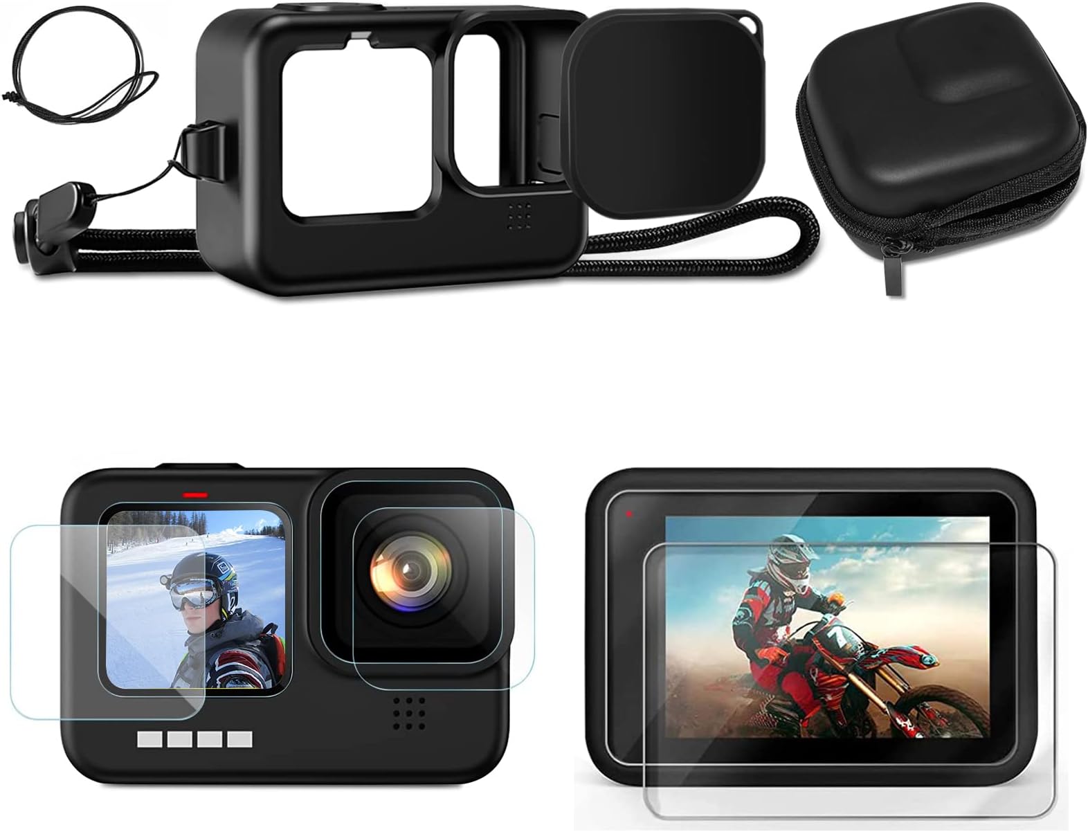 Here 11 Silicone Case Cover for Hero 11/Hero 10/Hero 9 with Screen Protectors & Len Caps & Lanyard for GoPro Hero11 Hero10 Hero9 Accessories Kit Accessories Kit