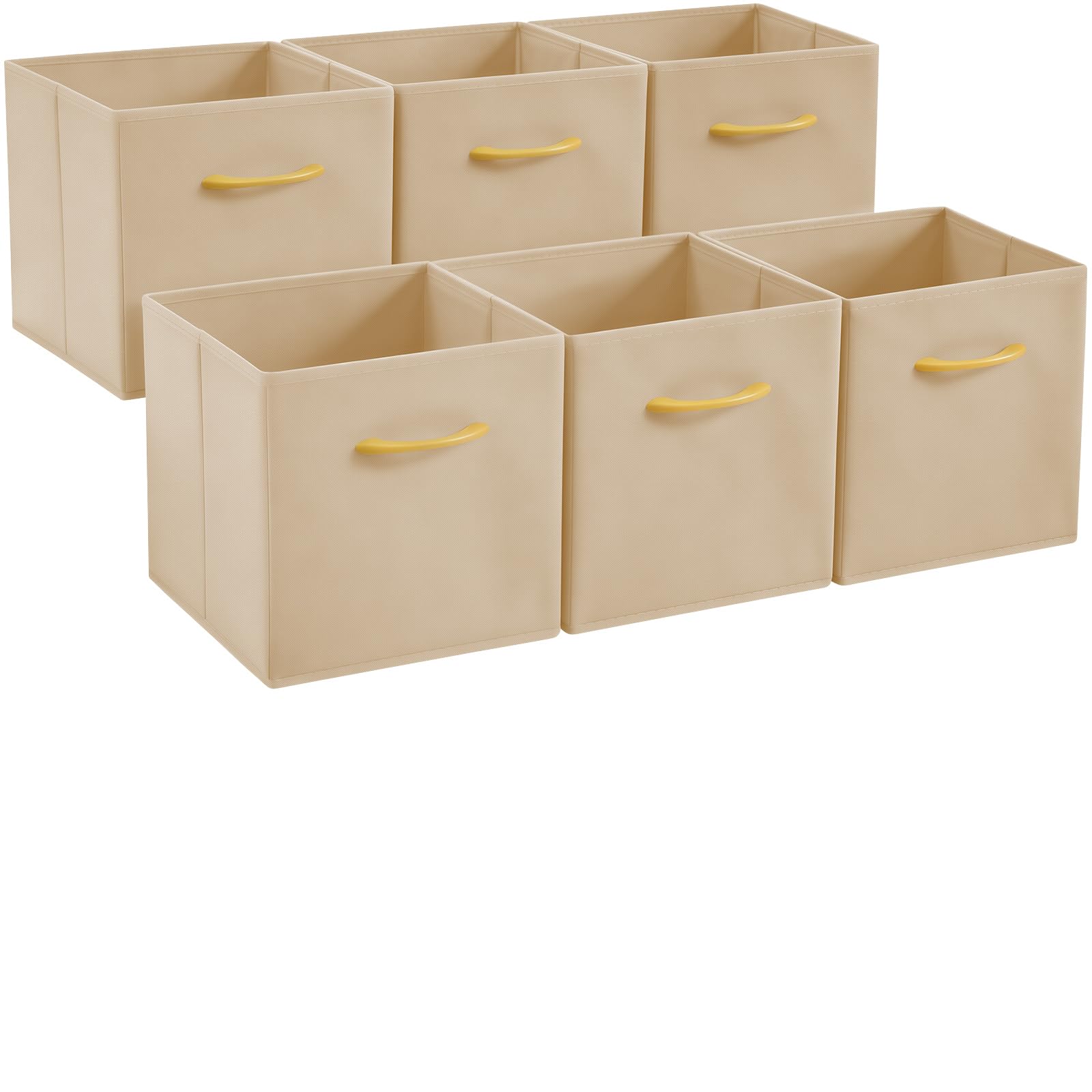 Hibtn Set of 6 Foldable Storage Box, Fabric with Handles Storage Cubes And Cloth Storage Organizer Drawer For Closet And Toys Storage,30 x 30 x 30 cm, Khaki