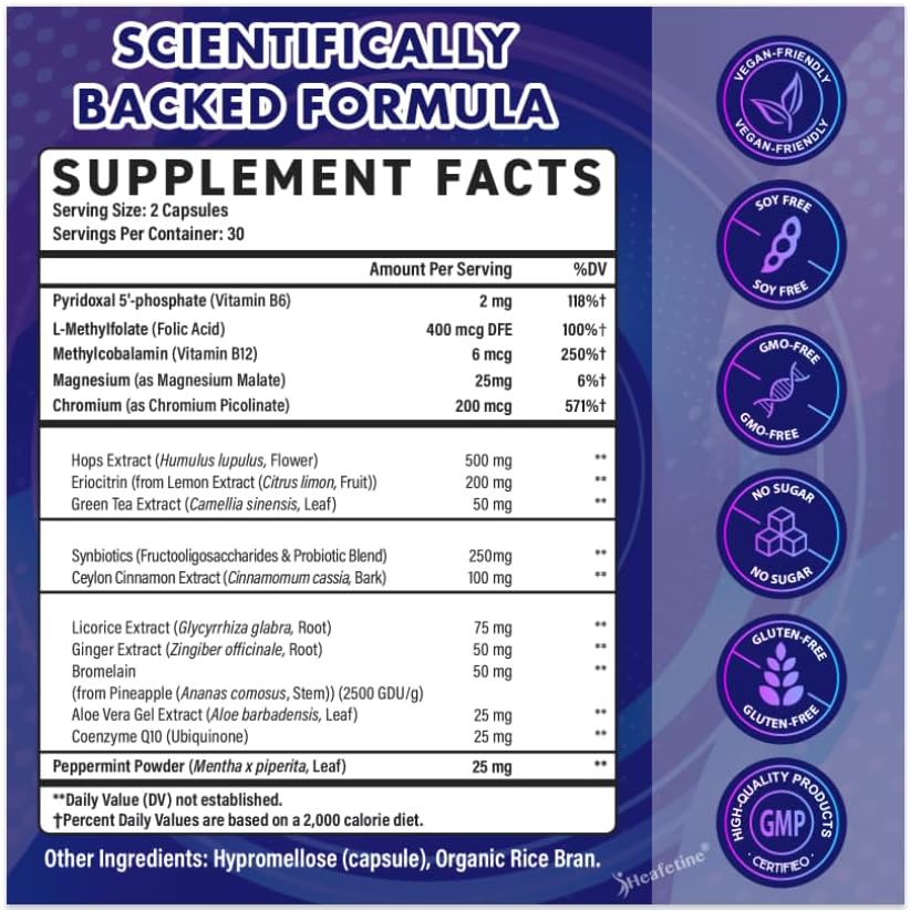 GLP-1 Supplement for Women & Men, GLP 1 Naturally 16X Scientific Formula, GLP-1 with Probiotic, Hops, Green Tea, GLP1 for Gut, Digestive & Overall Health* - 60 Capsules - Image 9