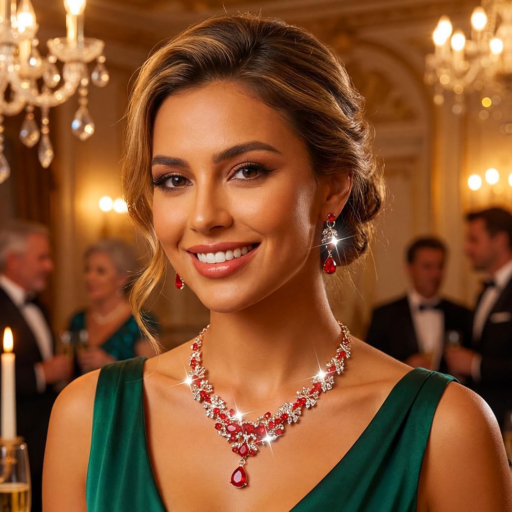 CLOACE Rhinestone Wedding Bridal Jewelry Set Silver Sparkly Earrings Prom Necklace Jewelry Accessories for Women - Image 3