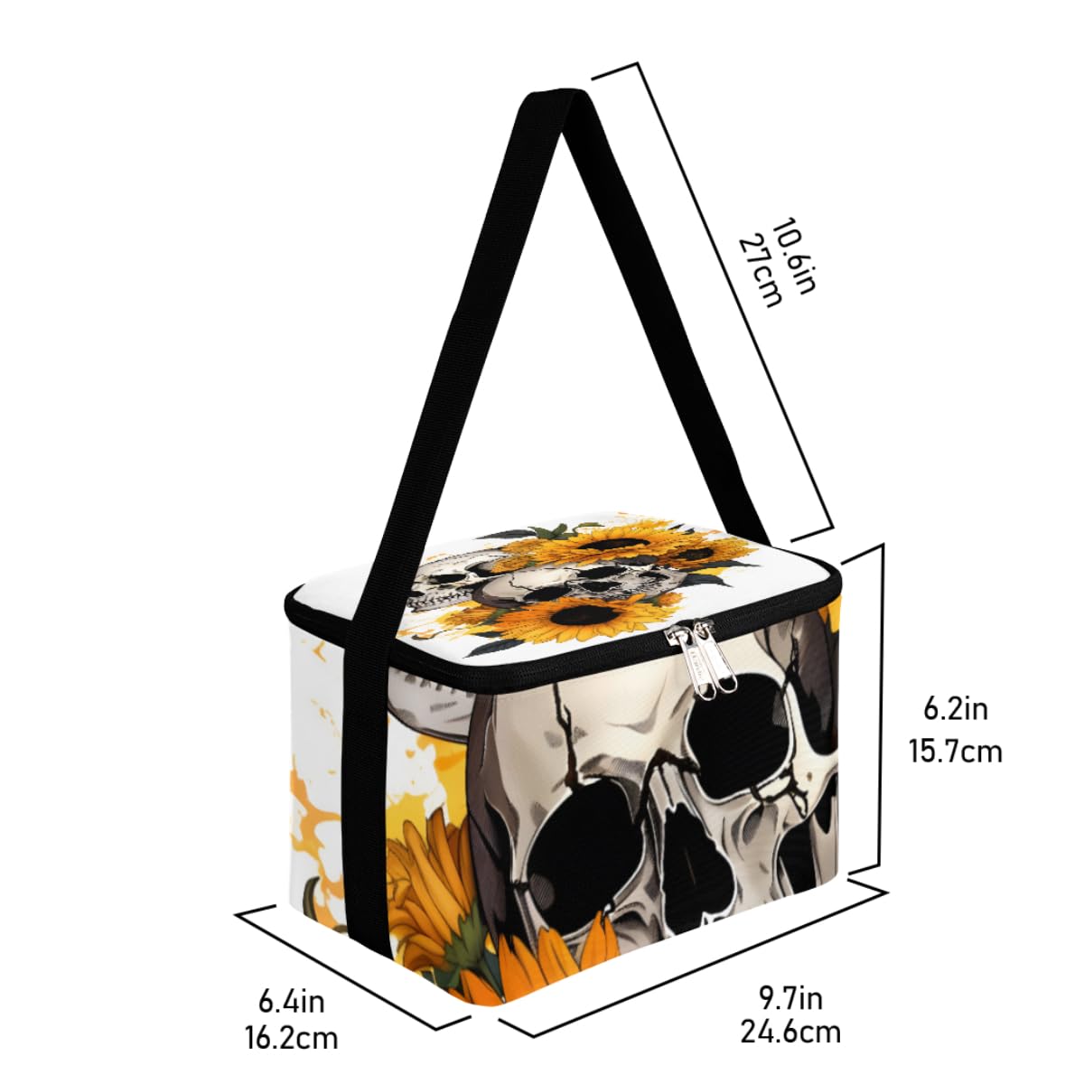 GzLeyigou Lunch Bags for Women Men 9 Cans,Vintage Skull Sunflower Hot & Cold Food Delivery Bag Insulated Grocery Bag Insulated Lunch Box Skeleton Cooler Bag for Office Work Picnic Beach