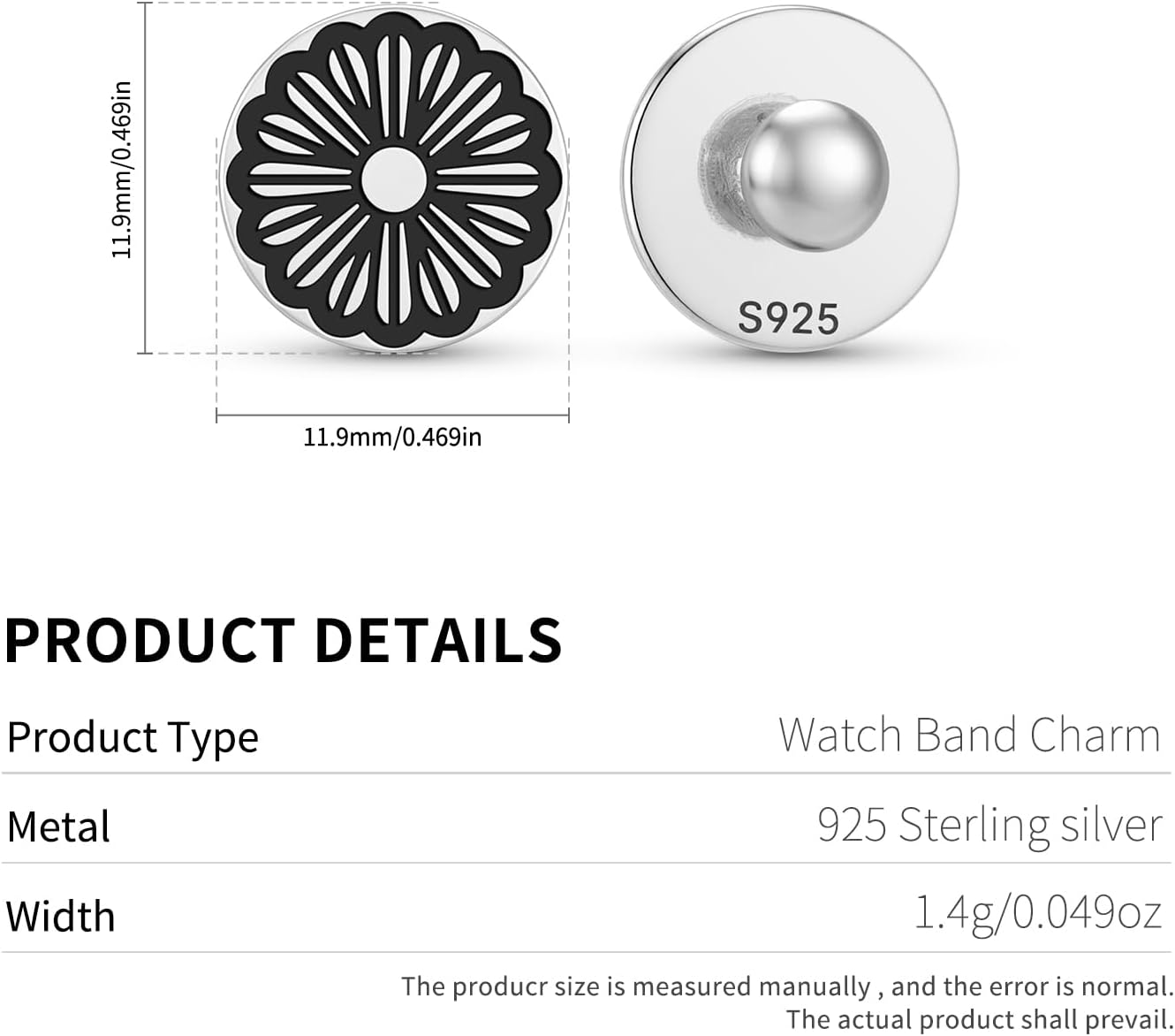Goldenrod 925 Sterling Silver Bling Decorative Nail Studs Compatible with Apple Watch Band 45/44/42/41/40/38mm Silicone Bands for iWatch Series Accessories