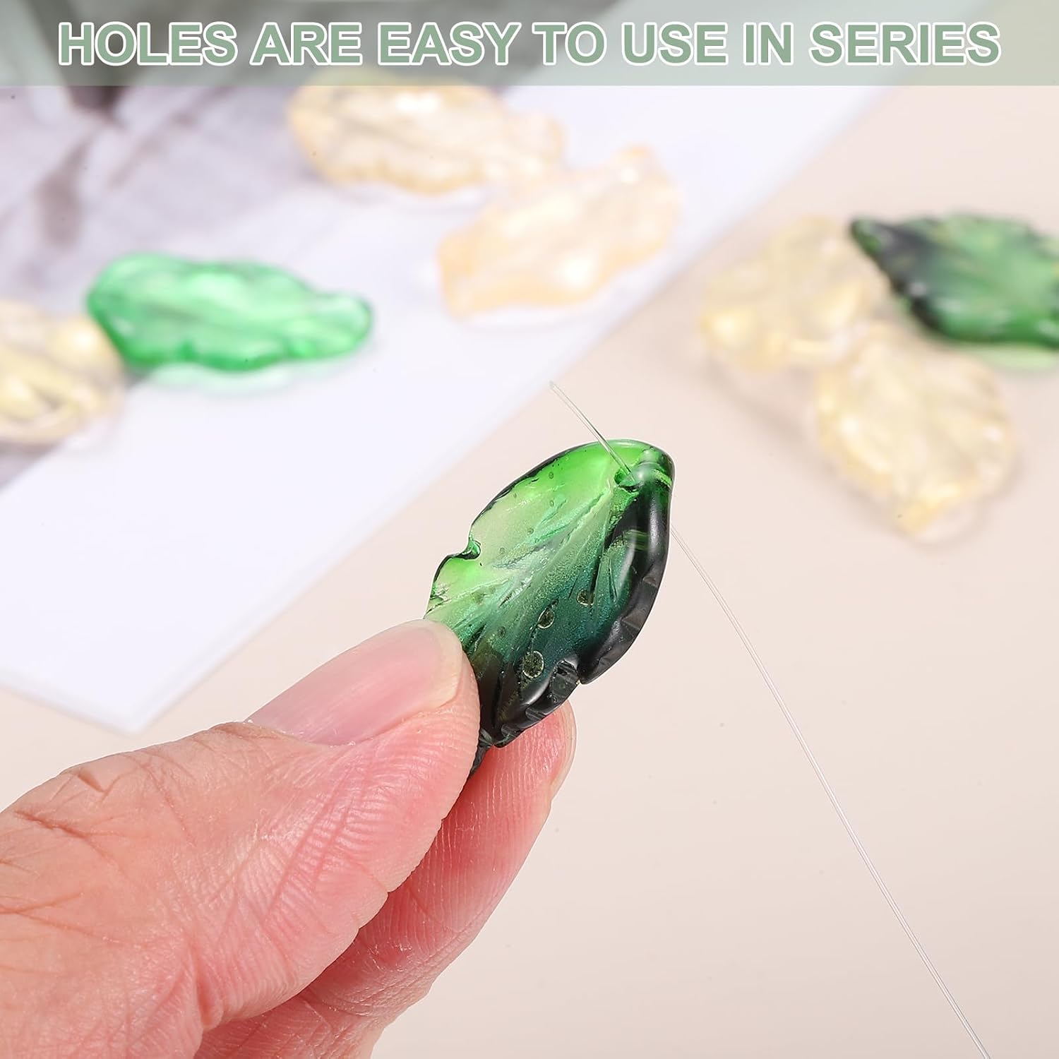 PATIKIL Glass Leaf Beads, 80 Pcs Crystal Leaf Beads Translucent Czech Glass Beads Spacer Bead for DIY Jewelry Making Bracelets Necklace, Gold Dark Green image 4