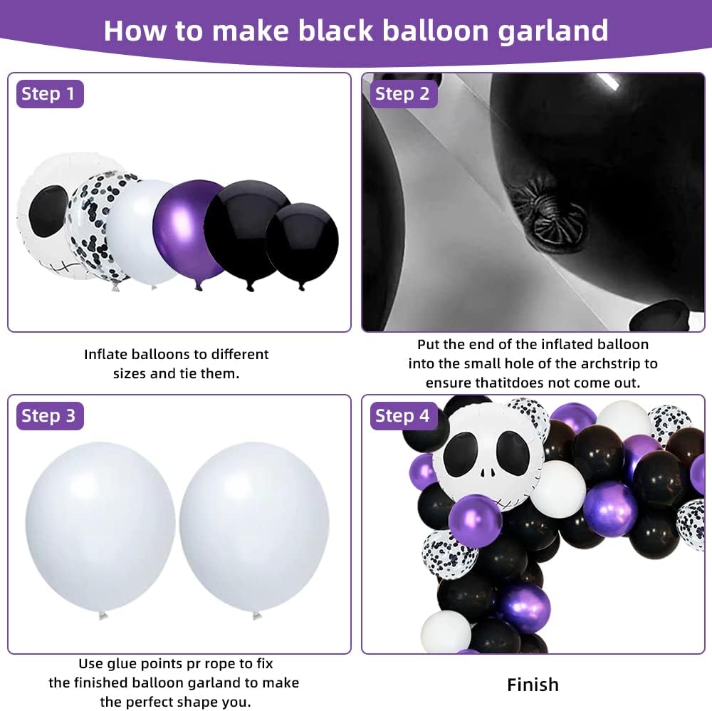 Halloween Balloon Garland Arch Kit Purple Black Balloon Nightmare Balloon With Skull Balloons for Nightmare Before Christmas Halloween Birthday Baby Shower Decorations image 3