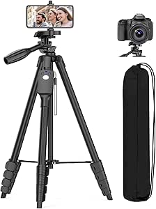 XXZU Tripod, 67"/170cm Camera Tripod with Travel Bag, Cell Phone Tripod, Aluminum Portable Tripod Stand with Phone Tripod Mount & 1/4”Screw, for Phone/Camera/Projector/DSLR/SLR/Webcam