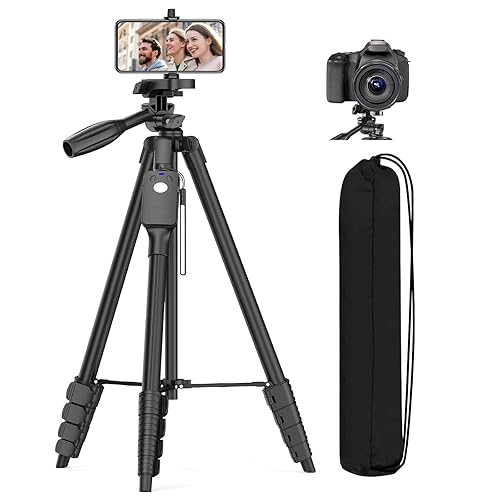 XXZU Tripod, 67" Camera Tripod with Travel Bag, Cell Phone Tripod with Remote, Aluminum Portable Tripod Stand with Phone Tripod Mount & 1/4”Screw, for Phone/Camera/Projector/DSLR/SLR - 67in - Standard Version