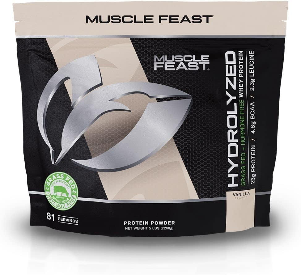 Muscle Feast Grass-Fed Hydrolyzed Whey Protein Powder, All Natural Hormone-Free, Vanilla
