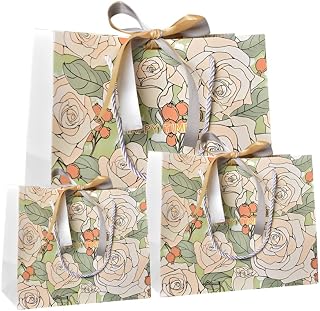 3 Sizes Flowers Gift Bags for Give Present, Large Medium Small Size Packing Gifts Expressing Friendship, Birthday Gift Bag Present Bags with Handles Essential for Party Bridesmaid Birthday Valentines Wedding (Colorful 3)