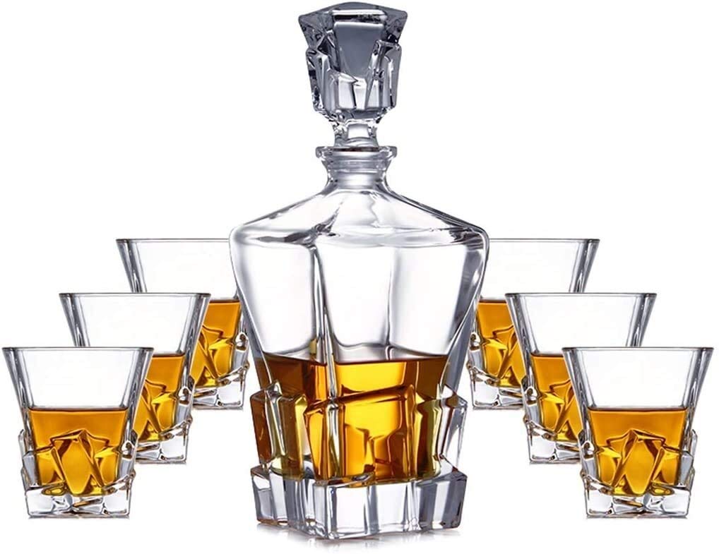 Karafka do whisky Zestaw karafek i kieliszków do whisky 7-częściowy zestaw karafek i szklanek do whisky Kubek 100% bezołowiowa kryształowa karafka do whisky 850 ml do wyjątkowego, stylowego pudełka