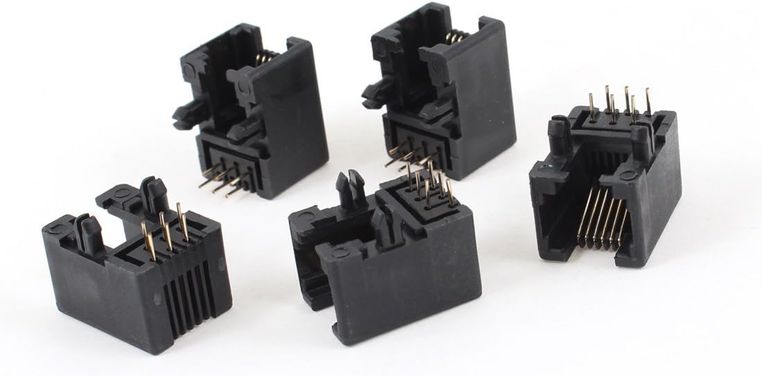 sourcing map 5 Pcs Black Plastic RJ12 6P6C Right Angle Network Modular PCB Connector Jacks
