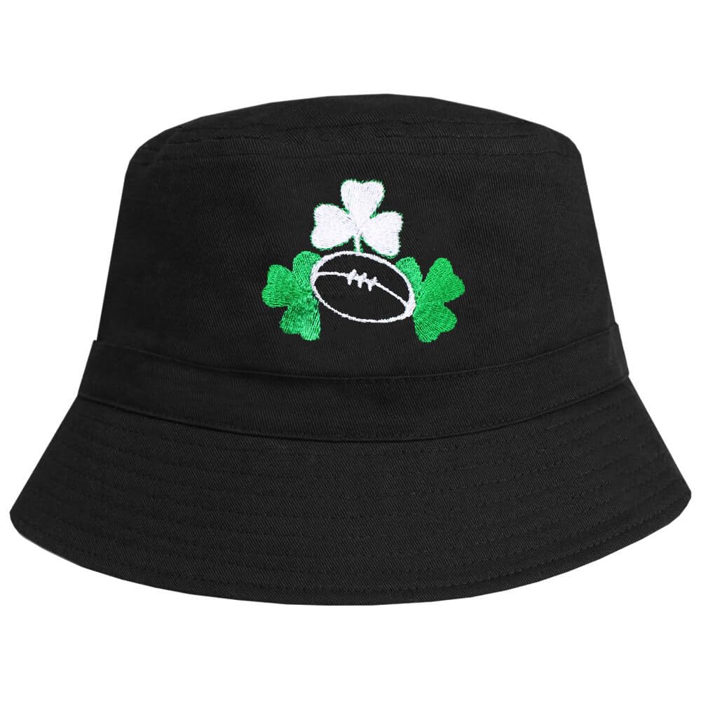 TeddyT's Men's Irish Rugby Clover Design Bucket Hat (Black) (Medium/Large)