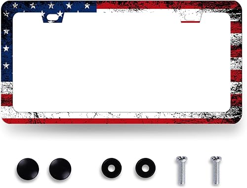 Marco de matrícula con bandera estadounidense, diseño de bandera de Estados Unidos, soporte patriótico para placa de matrícula de acero inoxidable a