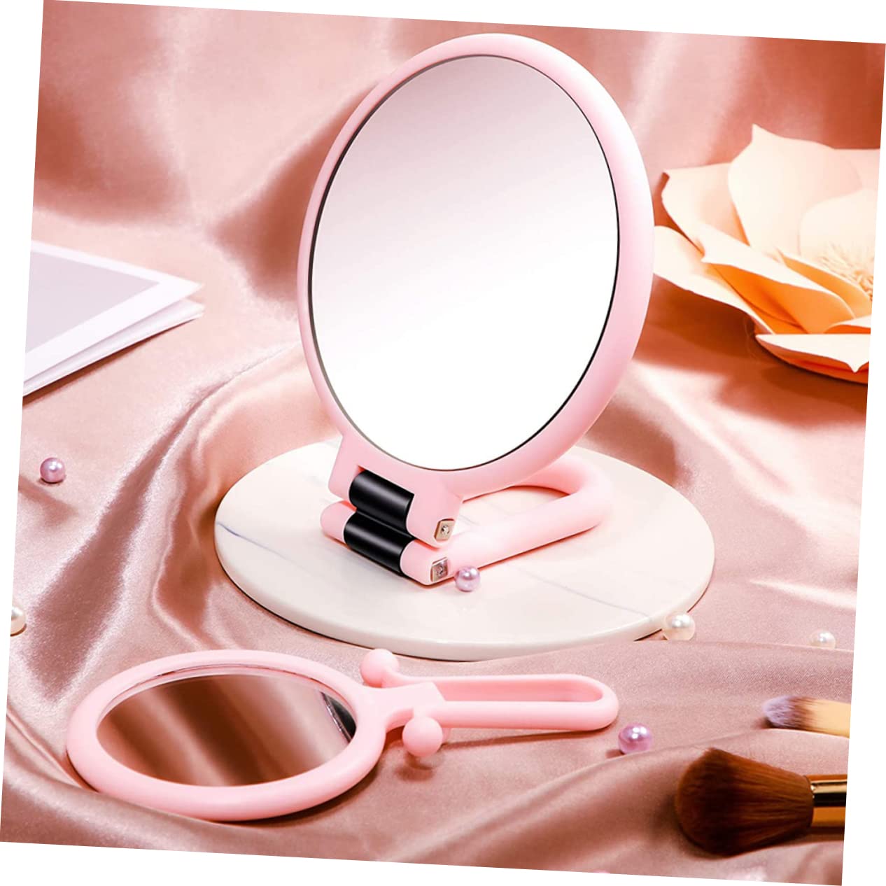 Healeved 2stücke Kosmetikspiegel Facher Vergrößerung Tragbarer Spiegel Für Frauen Runder Klappspiegel Aus Make-up-Tool in Rosa Design Für Schlafzimmer Und Badezimmer