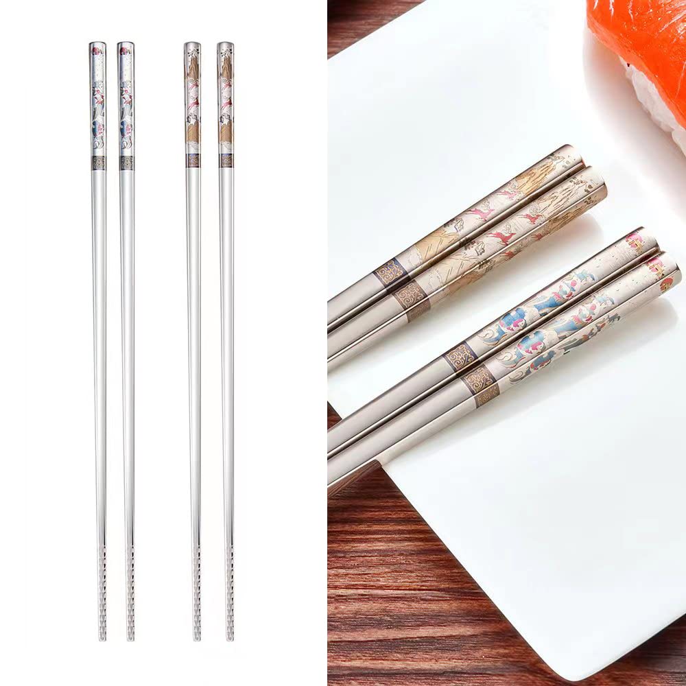Photo 1 of 2 BUNDLED ITEMS: DXPIIOY Titanium Plated Metal Chopsticks,2 Pairs Reusable Premium Japanese Chopstick Laser Engraved Stainless Steel Chop sticks With Gift Case,Dishwasher Safe,Non-slip Sticks ,9 1/4 Inches Silver. Christmas; AND, Boho Car Sun Visor Clip, 
