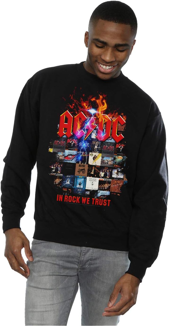 Absolute Cult AC/DC Men's In Rock We Trust Album Cover Sweatshirt