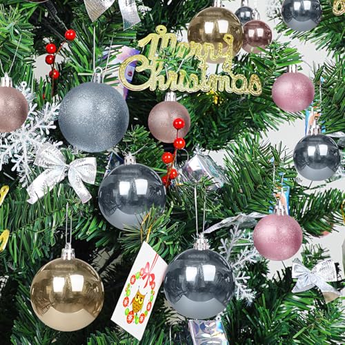 Miniatura 5 de Bolas De Navidad 101 Unidades, Plástico, Adornos Para Árbol De Navidad, Color Gris