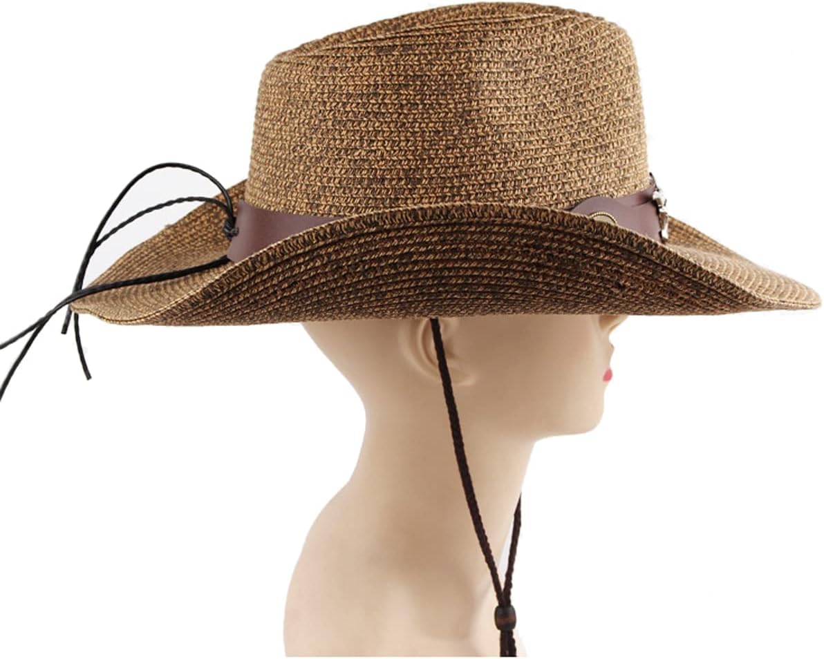 Mens Straw Cowgirl Cowboy Hat Women Floppy Packable Wide Brim Sun Hat UPF50 Western Panama Travel Beach Cap Fedora Bucket Hat - Image 5