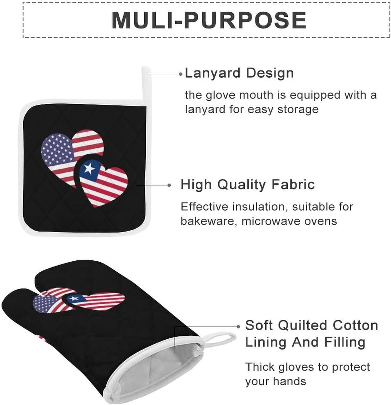 Liberia U.S. Flag Oven Mitts and Pot Holders 4Pcs Set Heat Resistant Cooking Mitts Hot Pads