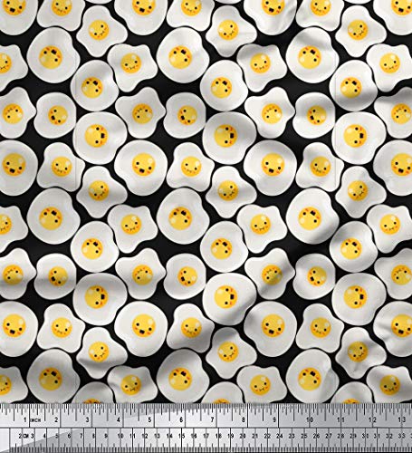 Soimoi Georgette Viscose Black Fabric - by The Yard - 42 Inch Wide - Omelette Food Pattern Material - Breakfast-Inspired Patterns for Culinary Enthusiasts Printed Fabric