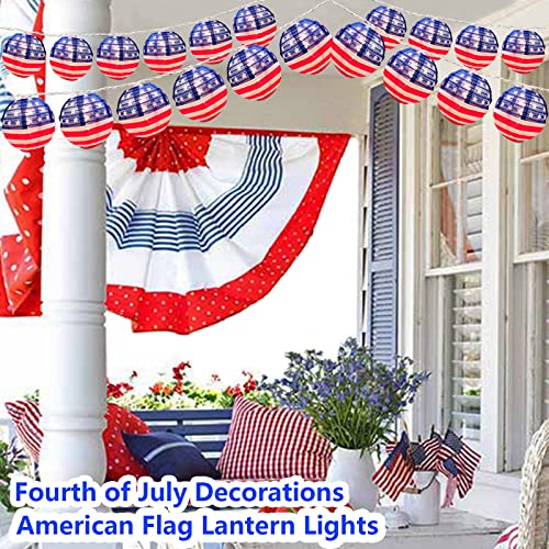 Wxuean 4Th Of July Decoration Lights, 8.3Ft American Flag Lantern String Lights 10 Nylon Lantern Lights, Plug In Indoor Outdoor Hanging Lights For July 4Th, Independence Day, Yard, Garden, Patriotic Decor thumb #4