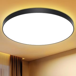 Deckenleuchte LED Deckenlampe Flach Ø28cm 24W,3000K, LED Lampen 2000LM, IP44 Wasserfest Rund Wohnzimmerlampe Decke Schlafzimmer Modern Schlicht Ultra Dünn für Badezimmer//Balkon/Flur-Schwarzer Rand