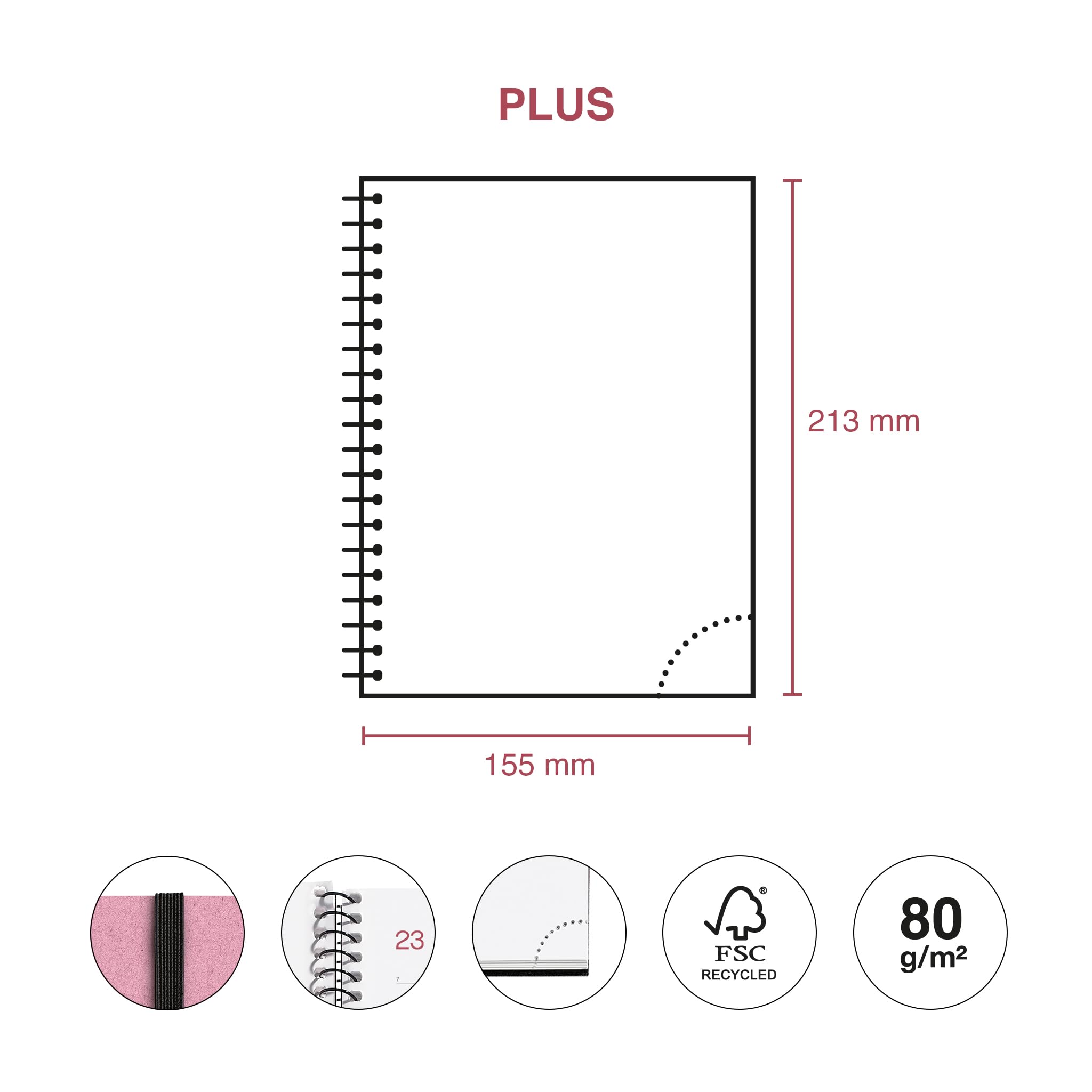 Agenda Semainier Miquelrius 2026 - Format A5+ (155x213 Mm) - Couverture Souple Similicuir Rose - Élastique Et Poche