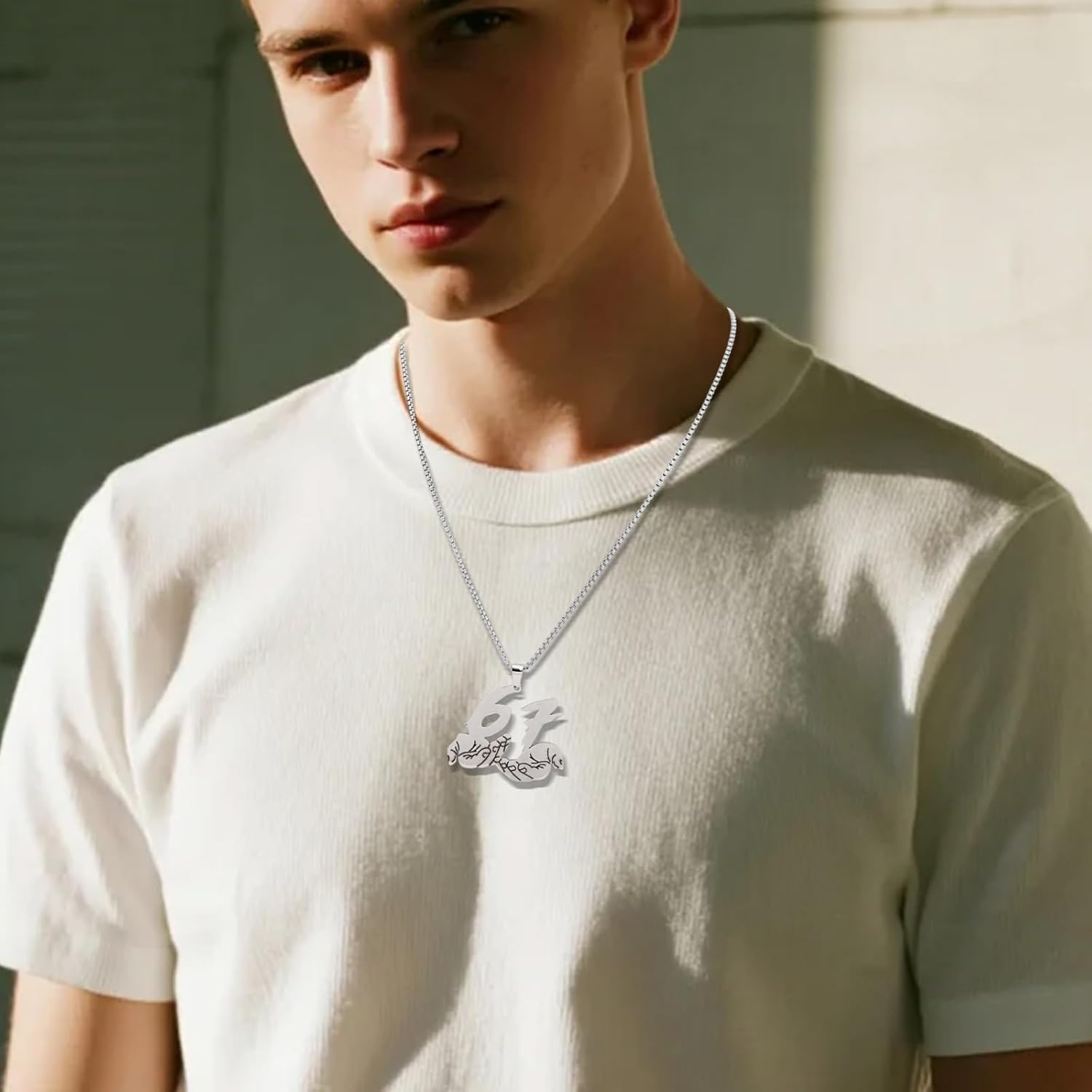 2pcs Personalized 67 Necklace for Men, Stainless Steel Stackable Jewelry Charm Silver Jersey Number Necklace Sports Number Chain Pendant for Baseball Basketball Football Players - Image 5