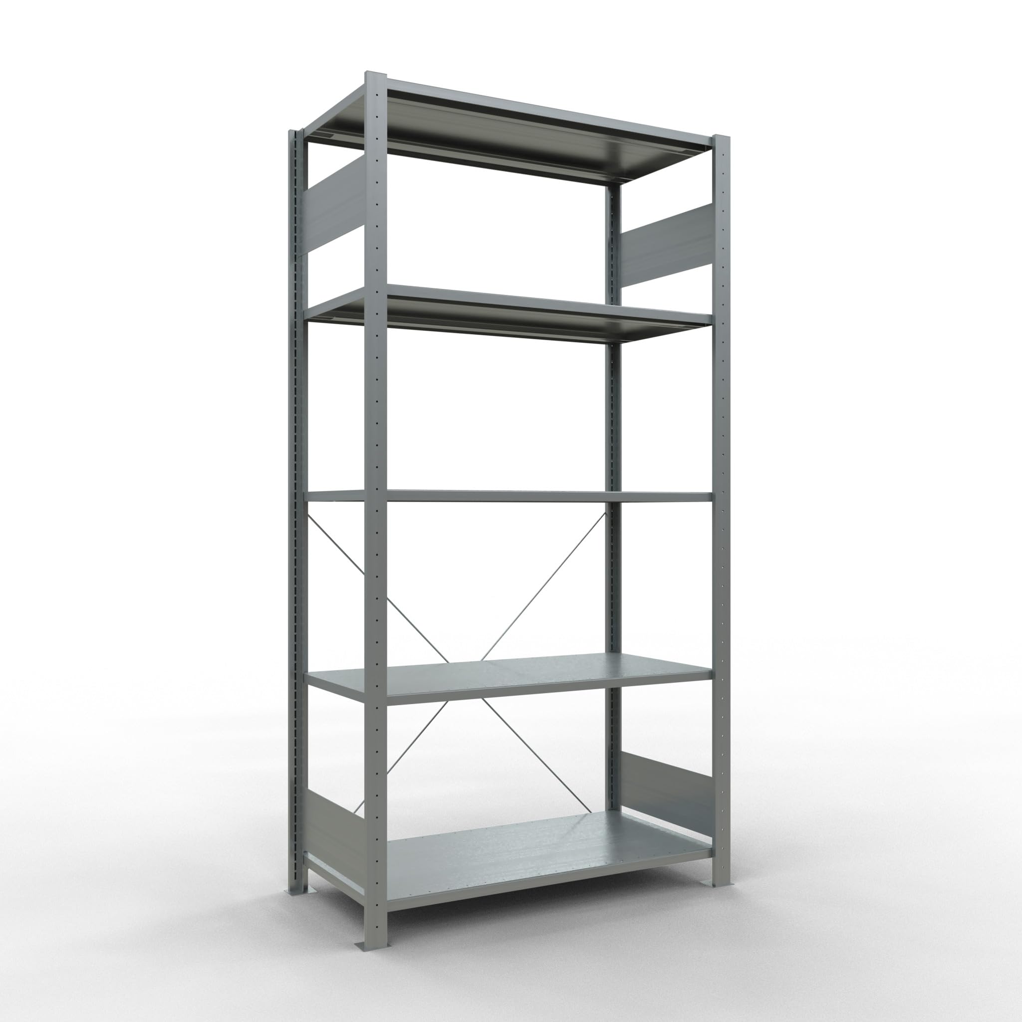 SCHULTE Lagertechnik Grundregal, Fachbodenregal Stecksystem MULTIplus150 | 2000 x 1000 x 500 mm (HxBxT), 5 Fachböden, Kreuzstrebe, verzinkt - Expressline