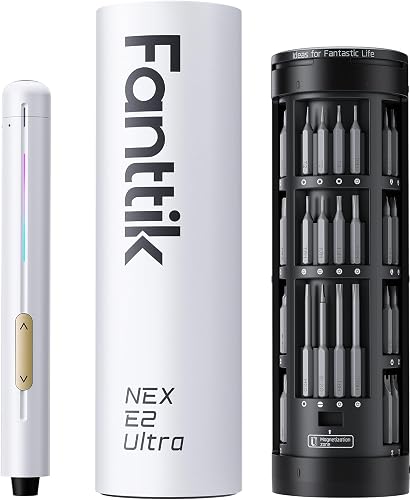Fanttik E2 Ultra Electric Screwdriver, Precision Screwdriver Set (White) | 50 Magnetic Bits, 5/32''Hex Shank, 0.6N.m, RevoStor Magnetic Storage, Repair Kit for PC, Phone, 3D Printer, RC Cars, Drone
