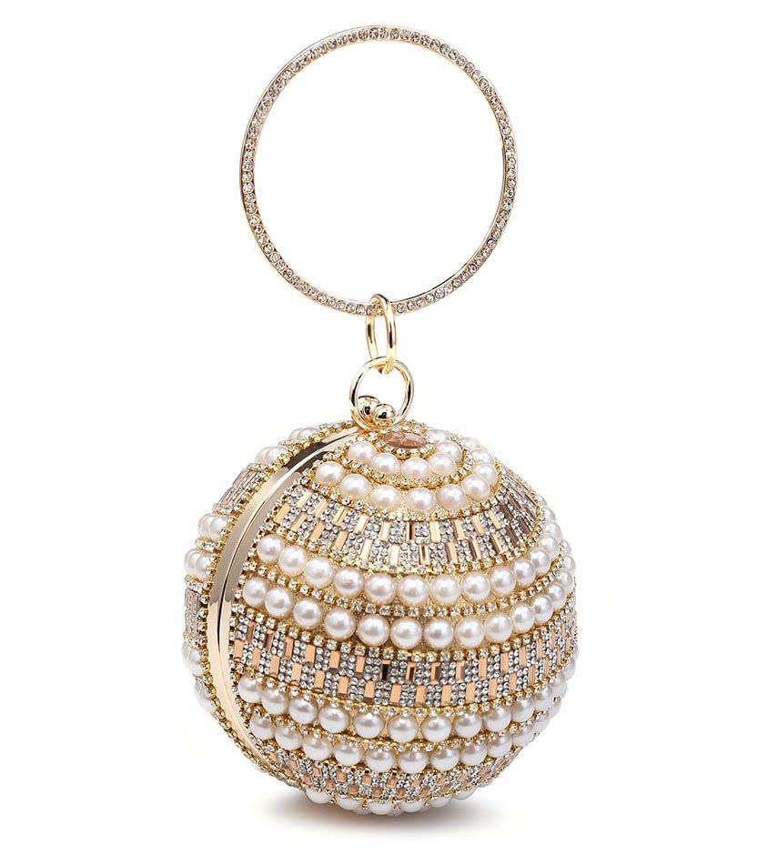 Pochette de soirée boule d'exception aux finitions métalliques dorées