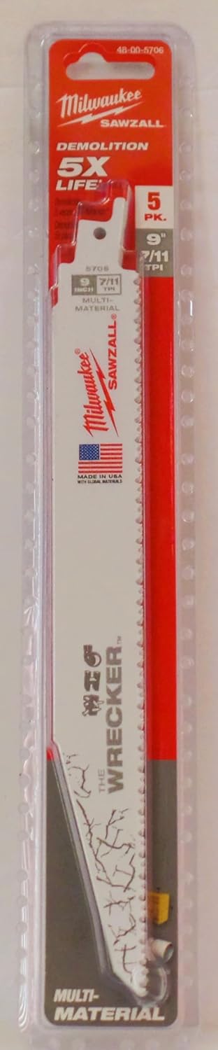 Milwaukee 9" L Reciprocating Saw Blade, 5 pk. (48-00-5706)