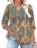 Ivicoer Women's Tops Plus Size 3/4 Sleeve V Neck Shirts Dressy Casual Work Business Peasant Blouses (Old Nation Print, 3XL)