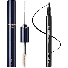 CARSLAN Double Extension Curling Mascara Bundle with Liquid Eyeliner, Black Eyeliner Liquid Liner