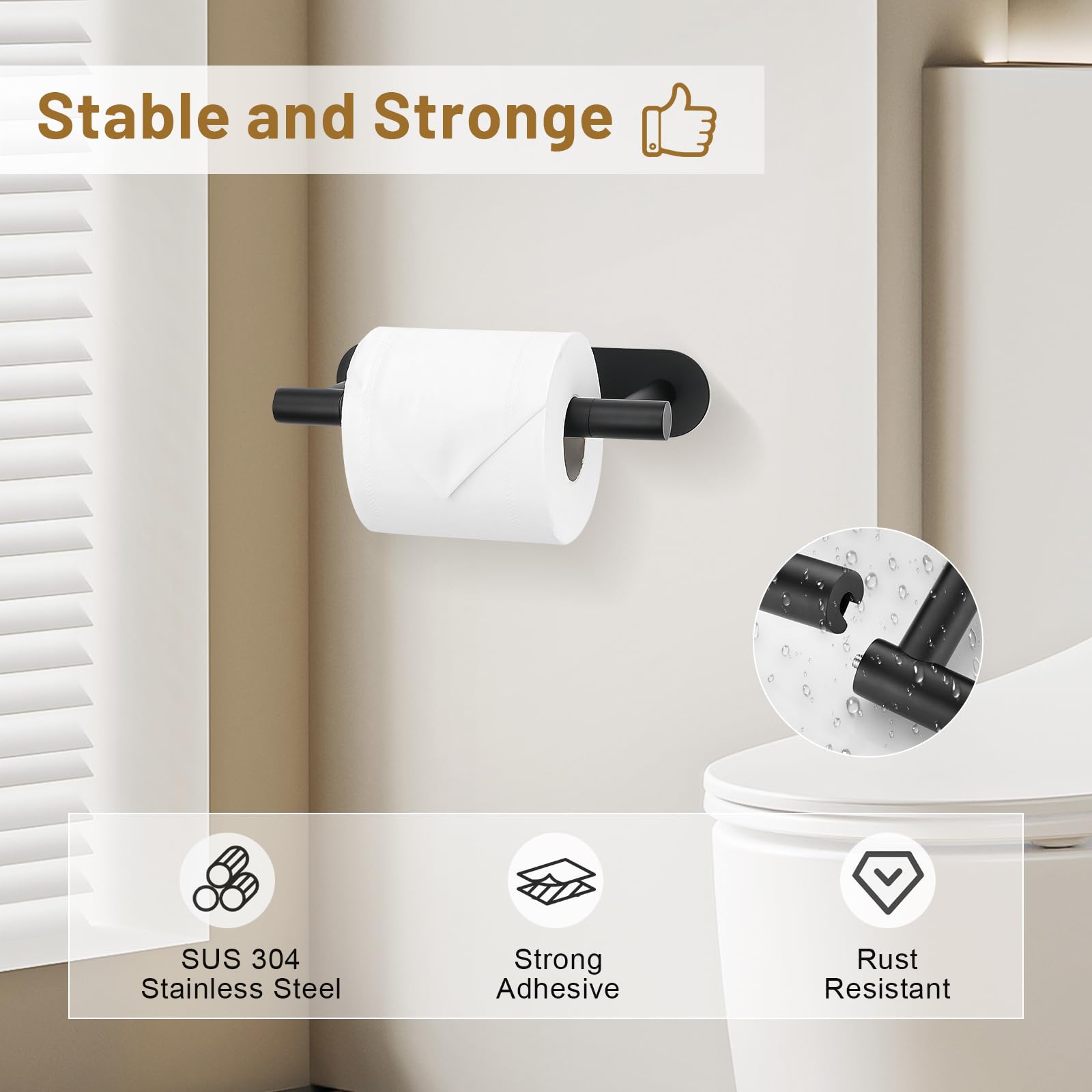 Matte Black Self Adhesive Toilet Roll Paper Holder No Drill for Bathroom — Amazon image 2