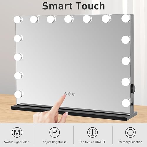 Miniatura 2 de HOMPEN Espejo de tocador con luces, espejo de maquillaje grande iluminado Hollywood con 15 bombillas LED regulables, 3 modos de color, control