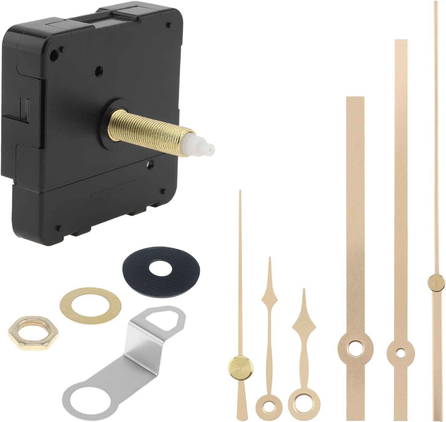 31 mm (1-1/4 inch) Long Shaft Quartz Silent Clock Movement for DIY Repair with 2 Pairs Pointer Hands,Silent Sweep Seconds Mechanism (Gold Hands, 31 mm (1-1/4 inch) Long Shaft-24mm Thread)