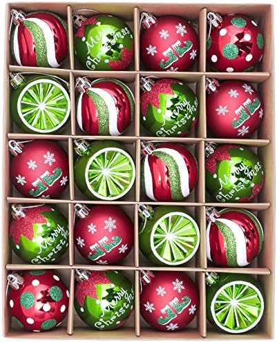 Victor's Workshop 20pcs 6cm Shatterproof Christmas Baubles, Delightful Elf Red Green and White Christmas Ball Ornaments for Christmas Tree Decoration