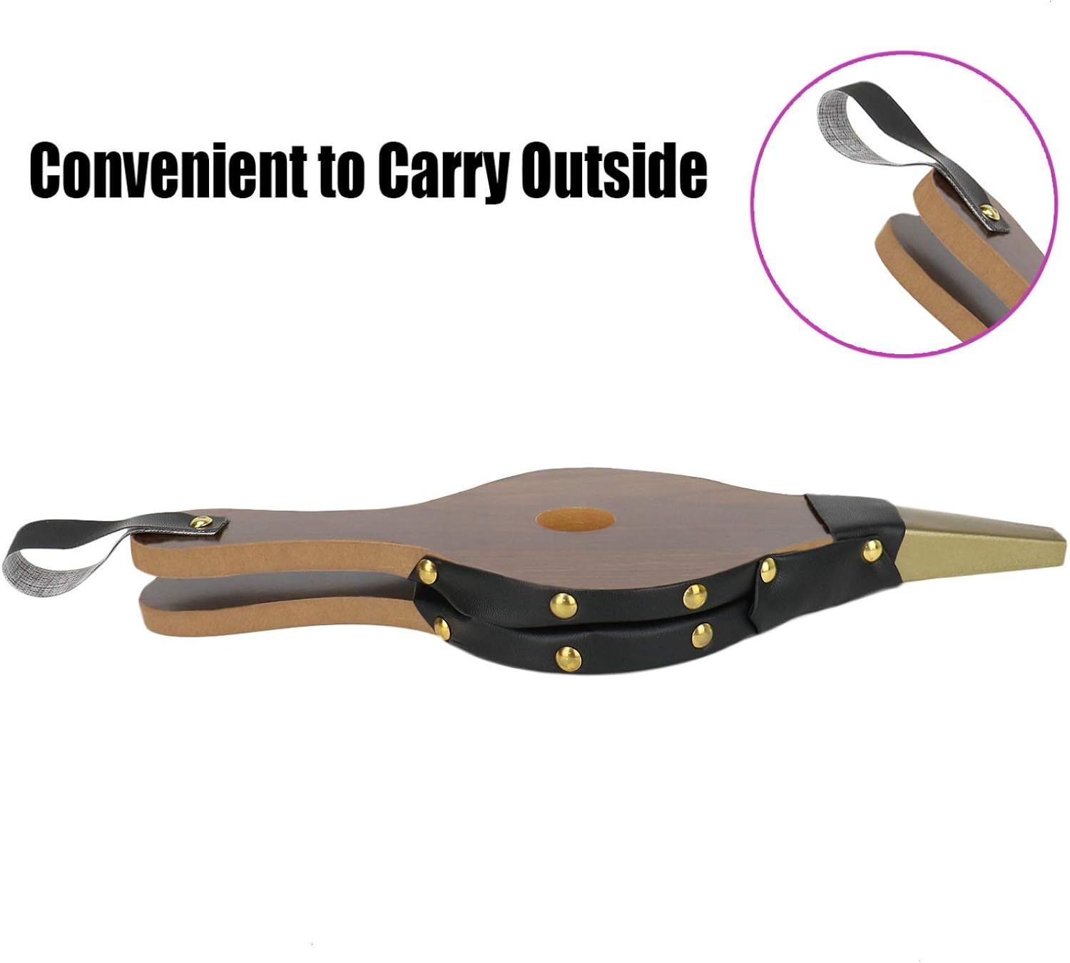 Timoo Mini Fireplace Bellows, 12" x 4.92" Wood Air Bellows with Hanging Leather Strap for BBQ, Fireplace and Camping, Brown